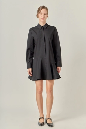 COLLAR FLARE SKIRT DRESS Flattering Waist Fit