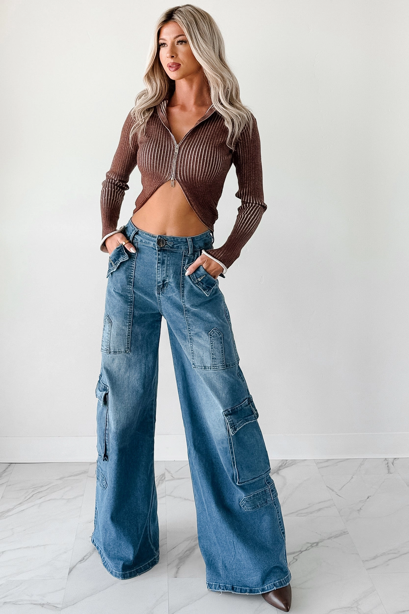 Work Ready Structured fabric Susan Wide Leg Balboa Cargo Jeans (Medium)