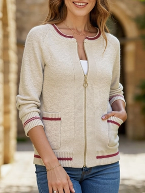 Hydrophobic Surface Treatment Casual Trim Contrast Color Cardigan Sweater