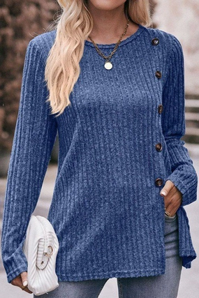 ROUND NECK SIDE BUTTONED LONG LENGTH KNIT TOP QuickRelease Closures Tagless Design