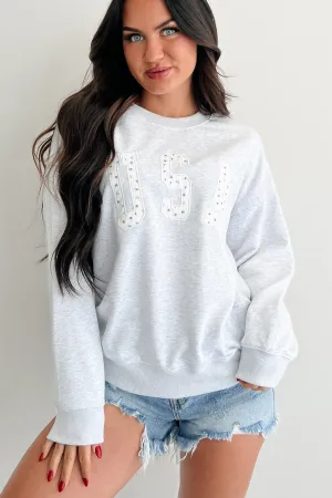 "USA" Floral Embroidered Sweatshirt (Light Grey) AntiSlipGrip Hidden Zipper