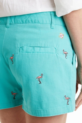 Breezy Layer Fit Easy Movement Sailing Short Stretch Twill Aquatic Green with Flamingo