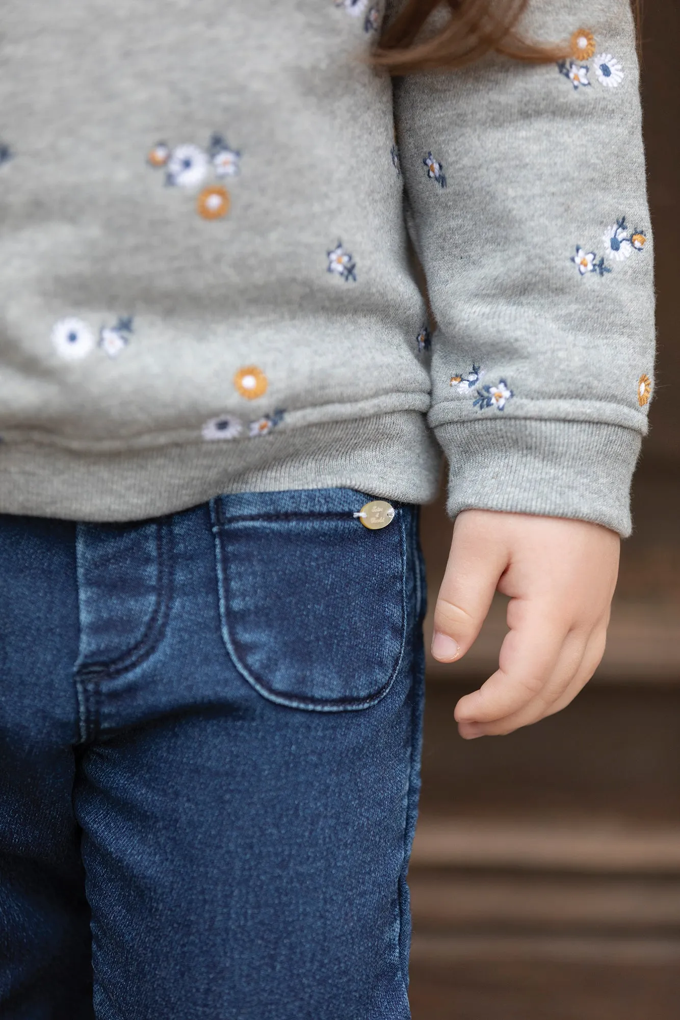 Sweatshirt - Grey marl with floral embroidery