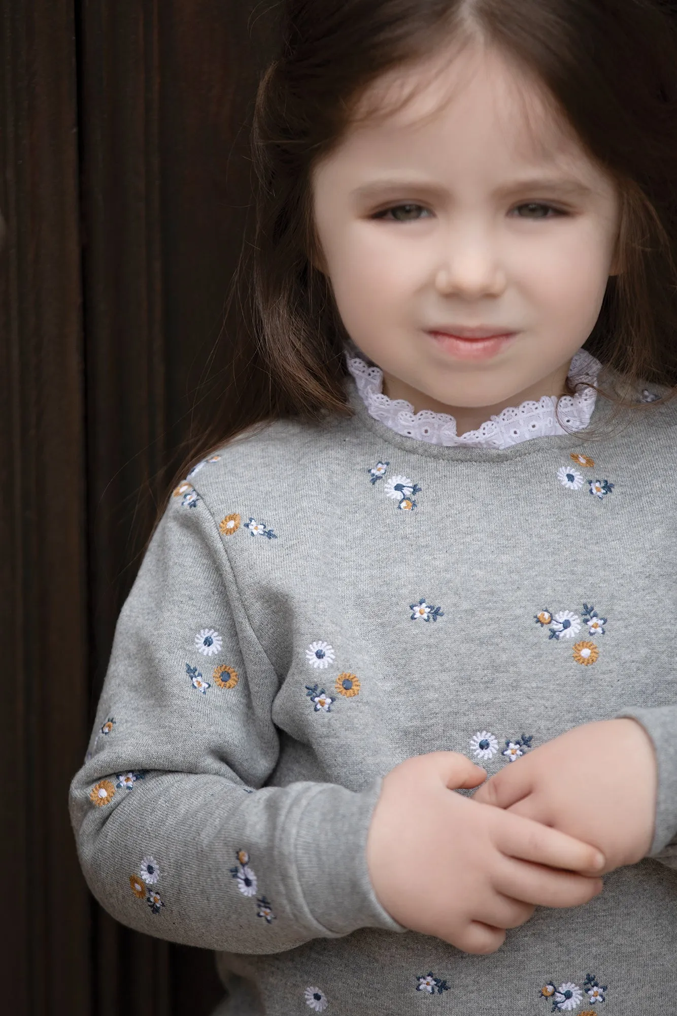 Sweatshirt - Grey marl with floral embroidery