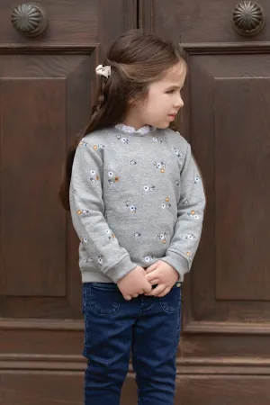 Sweatshirt - Grey marl with floral embroidery