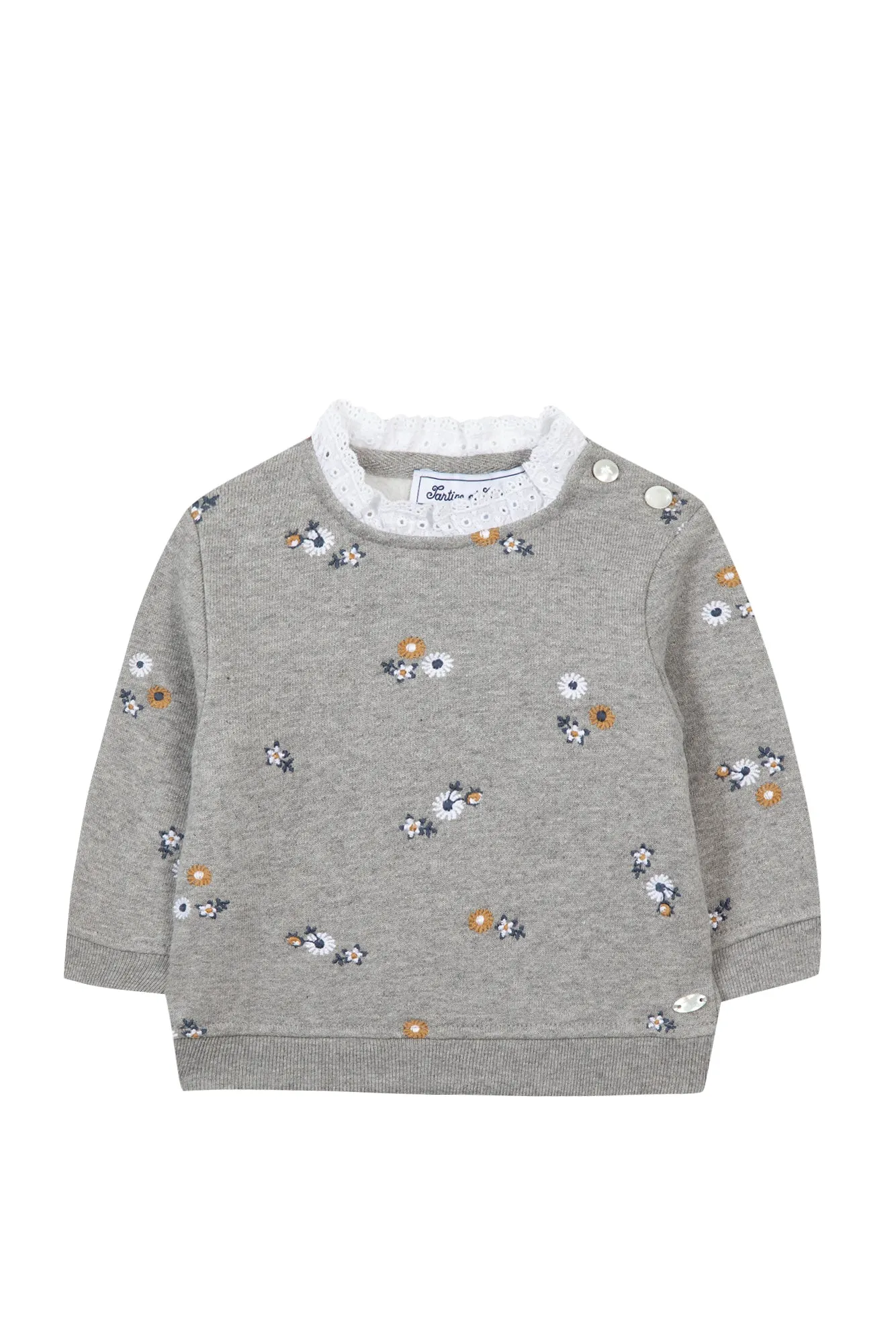 Sweatshirt - Grey marl with floral embroidery