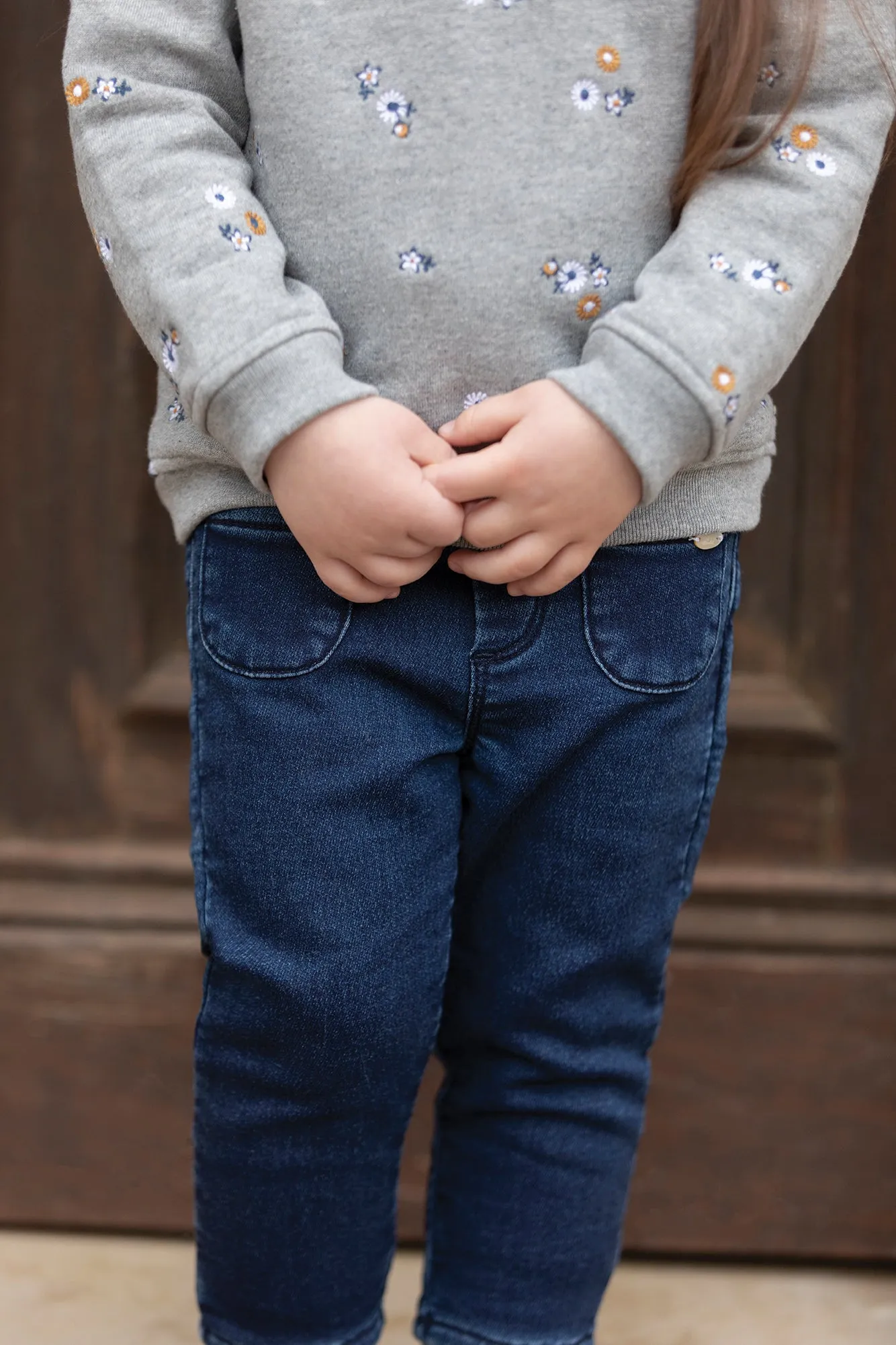 Sweatshirt - Grey marl with floral embroidery