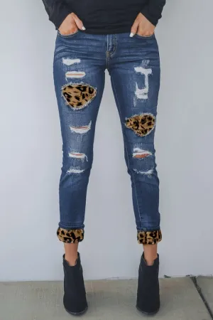 Sweet Lover Fashion Distressed Leopard Skinny Jeans