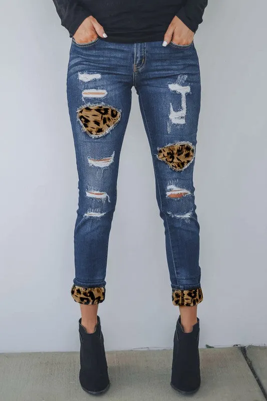Sweet Lover Fashion Distressed Leopard Skinny Jeans