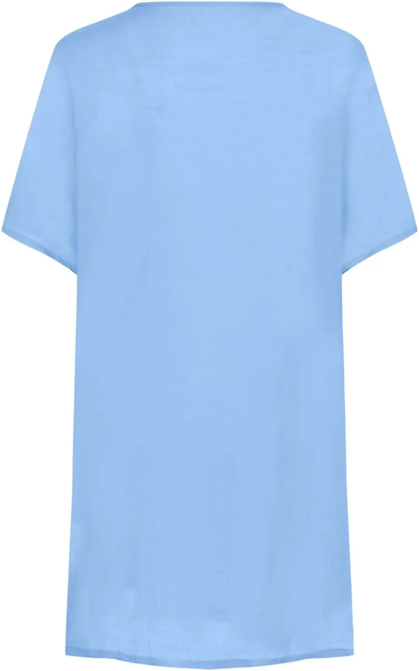 T Shirt Dresses for Women Linen 2025 Button Down Short Sleeve Dress Casual Cotton Dresses Loose Summer Beach Dress