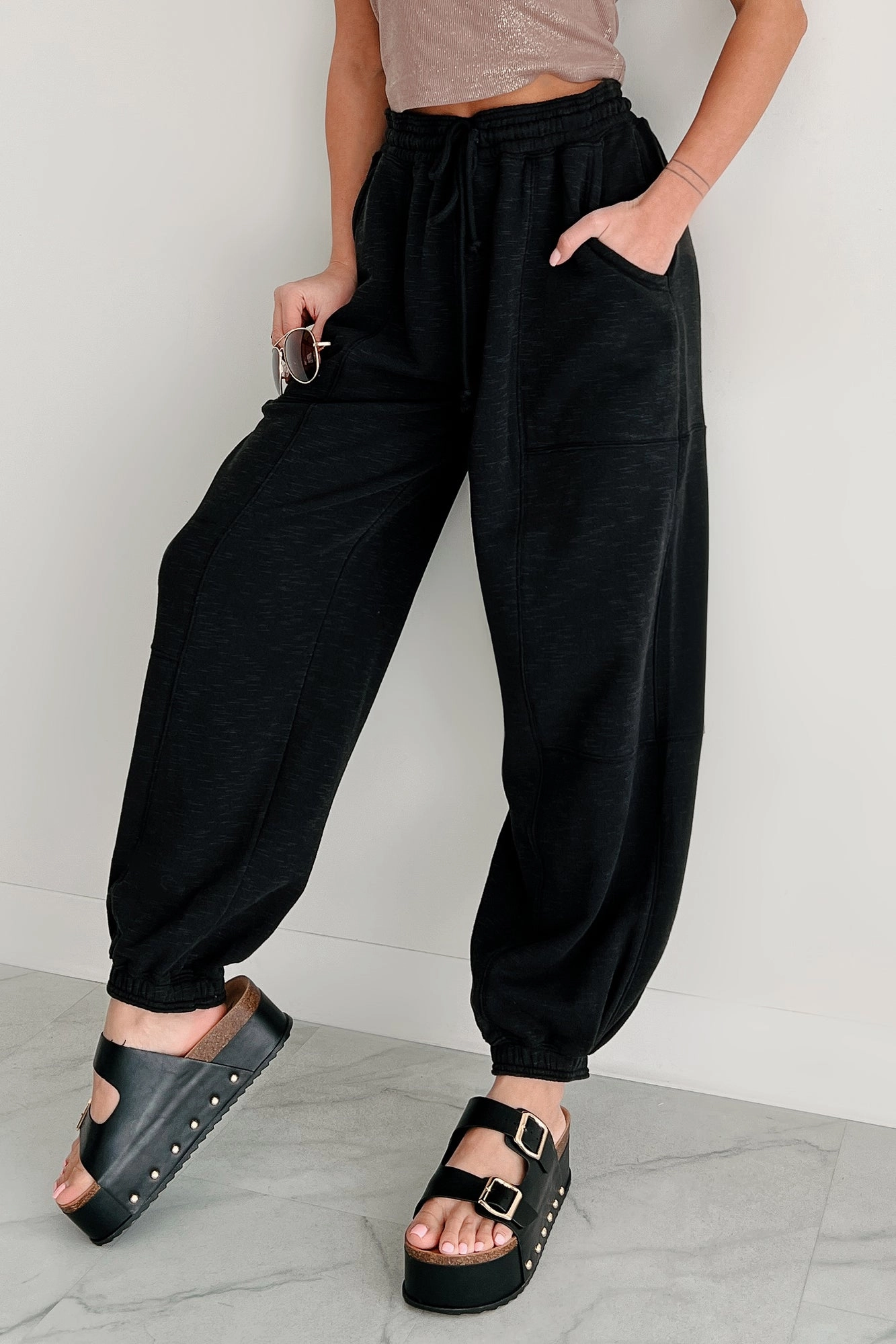 Back To The Basics Drawstring Sweatpants (Black) Ripstop Reinforcement High-rise waist