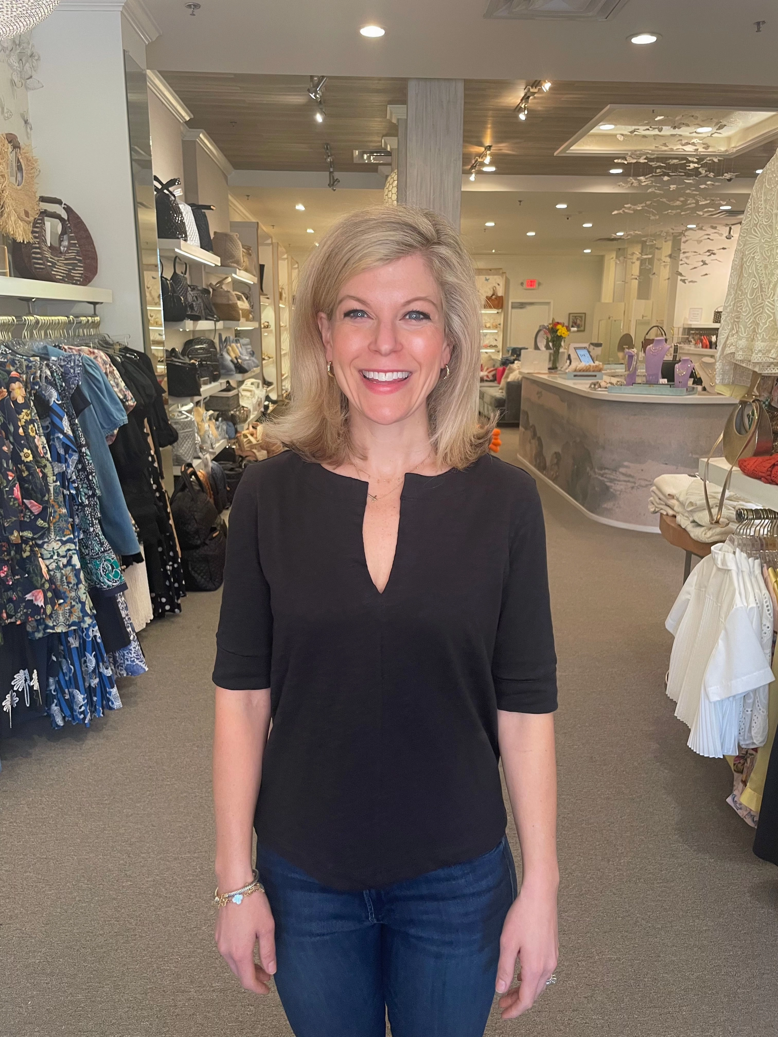 StretchFit Cuffed Sleeve Split Neck Black
