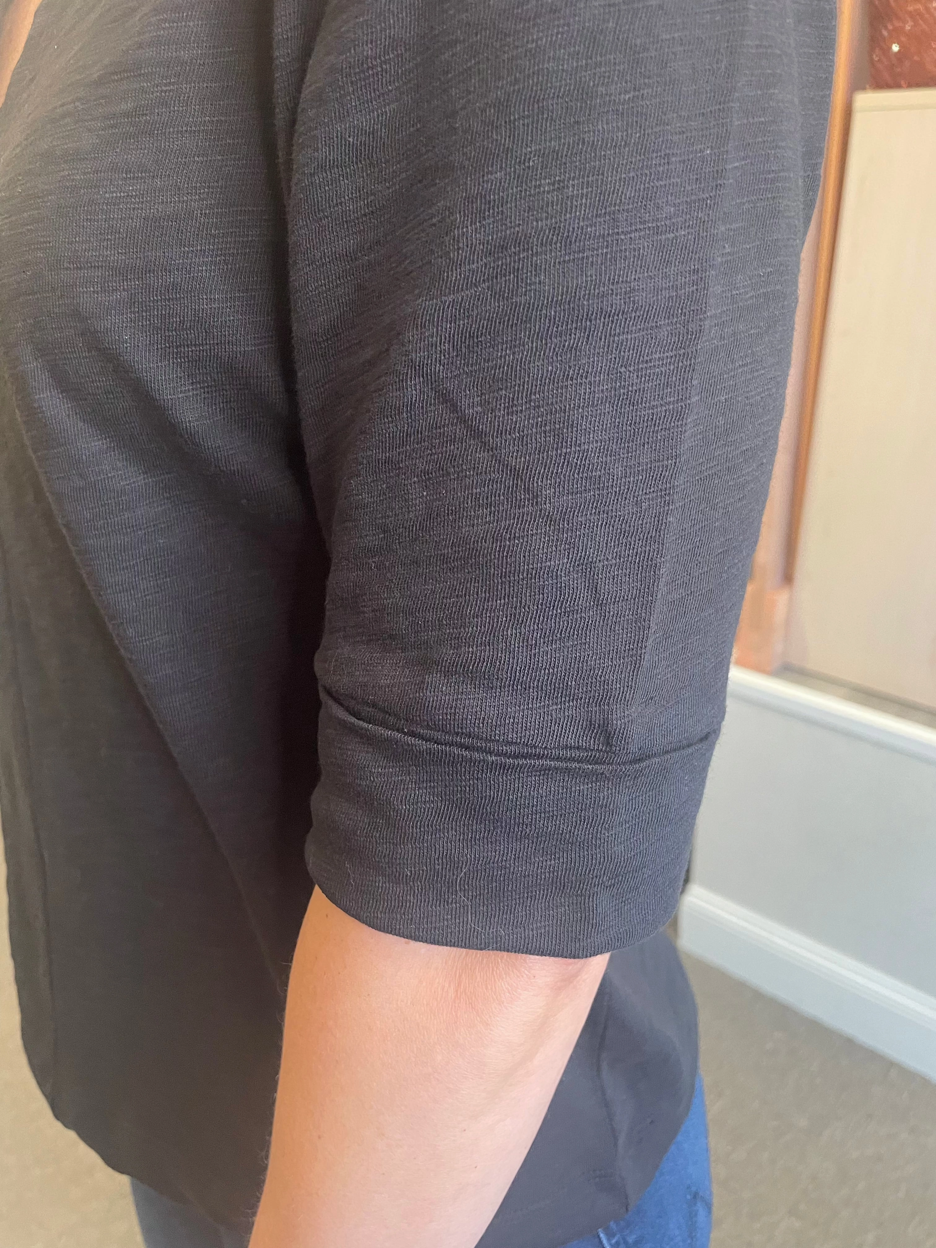 Cuffed Sleeve Split Neck Black Eco Friendly Fabric