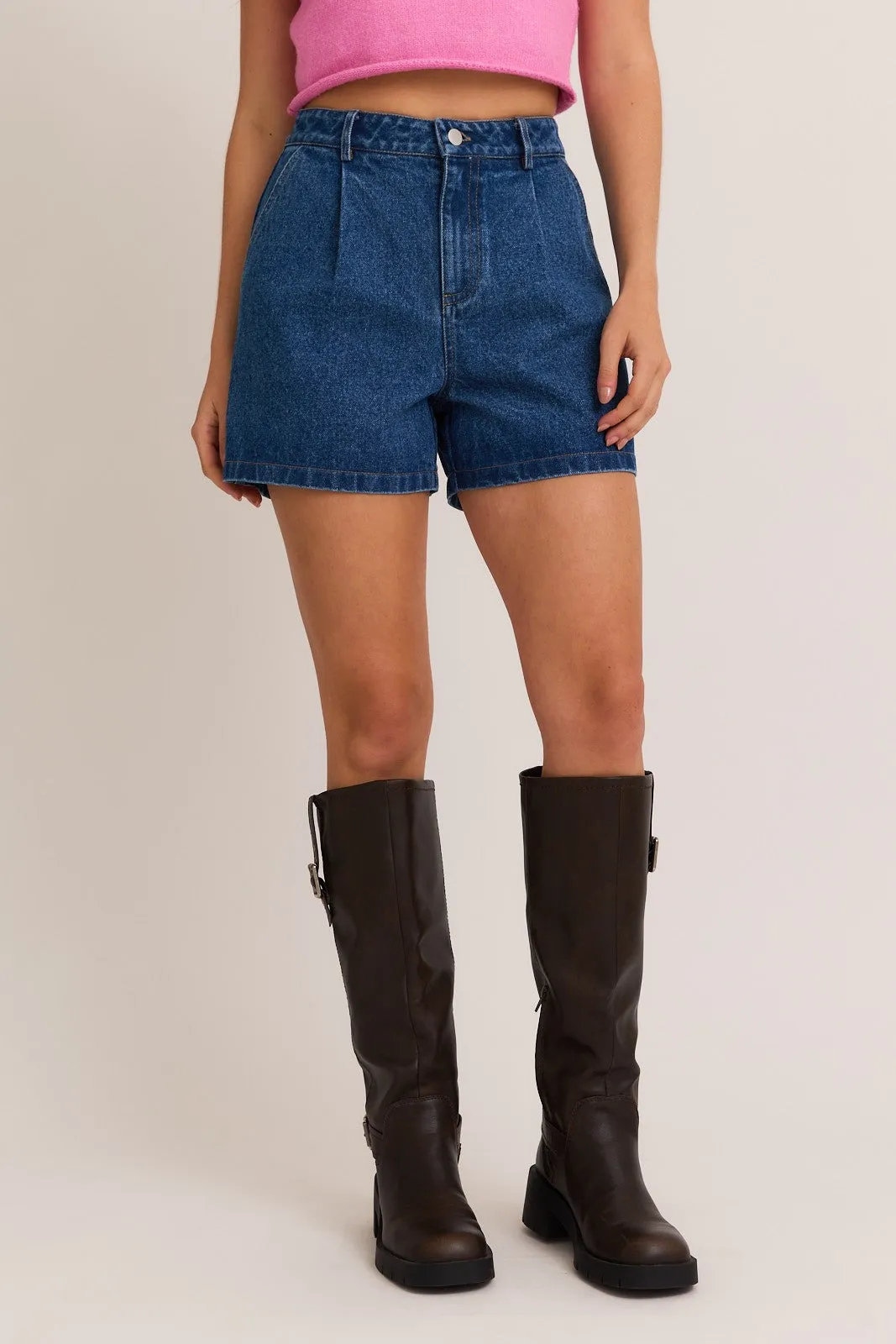 Tailored Denim Shorts, Denim