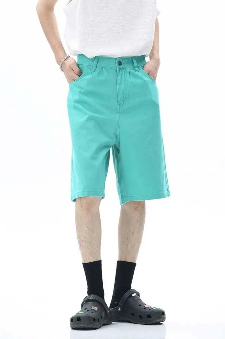 Tailored Waist Button-Up Bermuda Denim Shorts