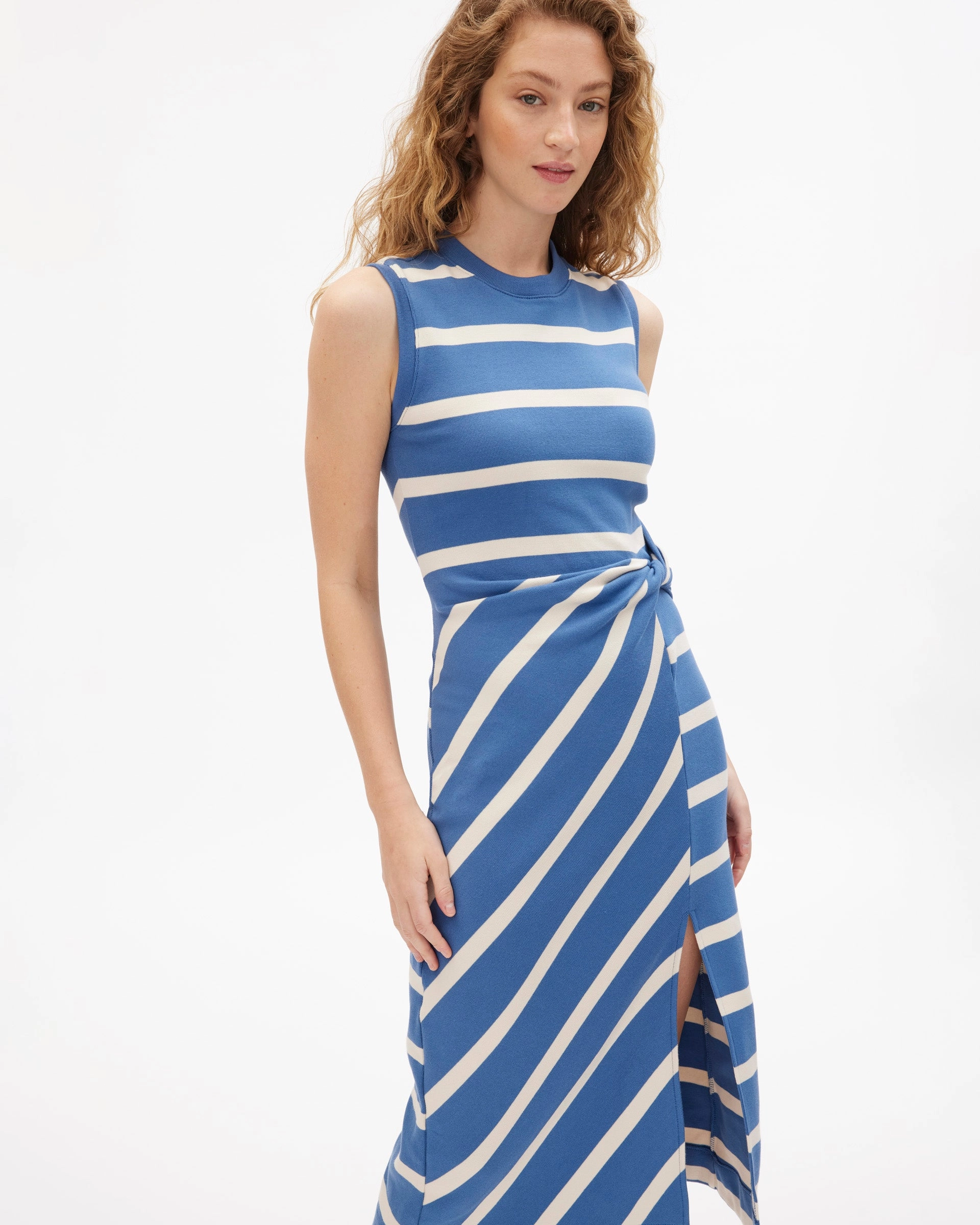 Satin Glow Easy Layering Piece Sleeveless Striped Cody Dress