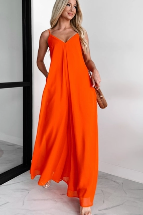 knee-length Minimal Mood Take The Chance Wide Leg Jumpsuit (Red)