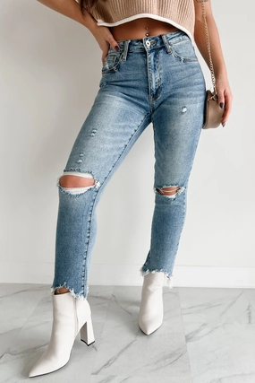 Day Comfort Tallie Mid Rise Distressed Slim Straight Special A Jeans (Medium Light)