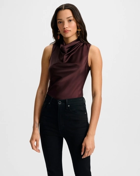 Tam Silk Sleeveless Top Dark Currant DoubleStitched Hemming SustainableBlend