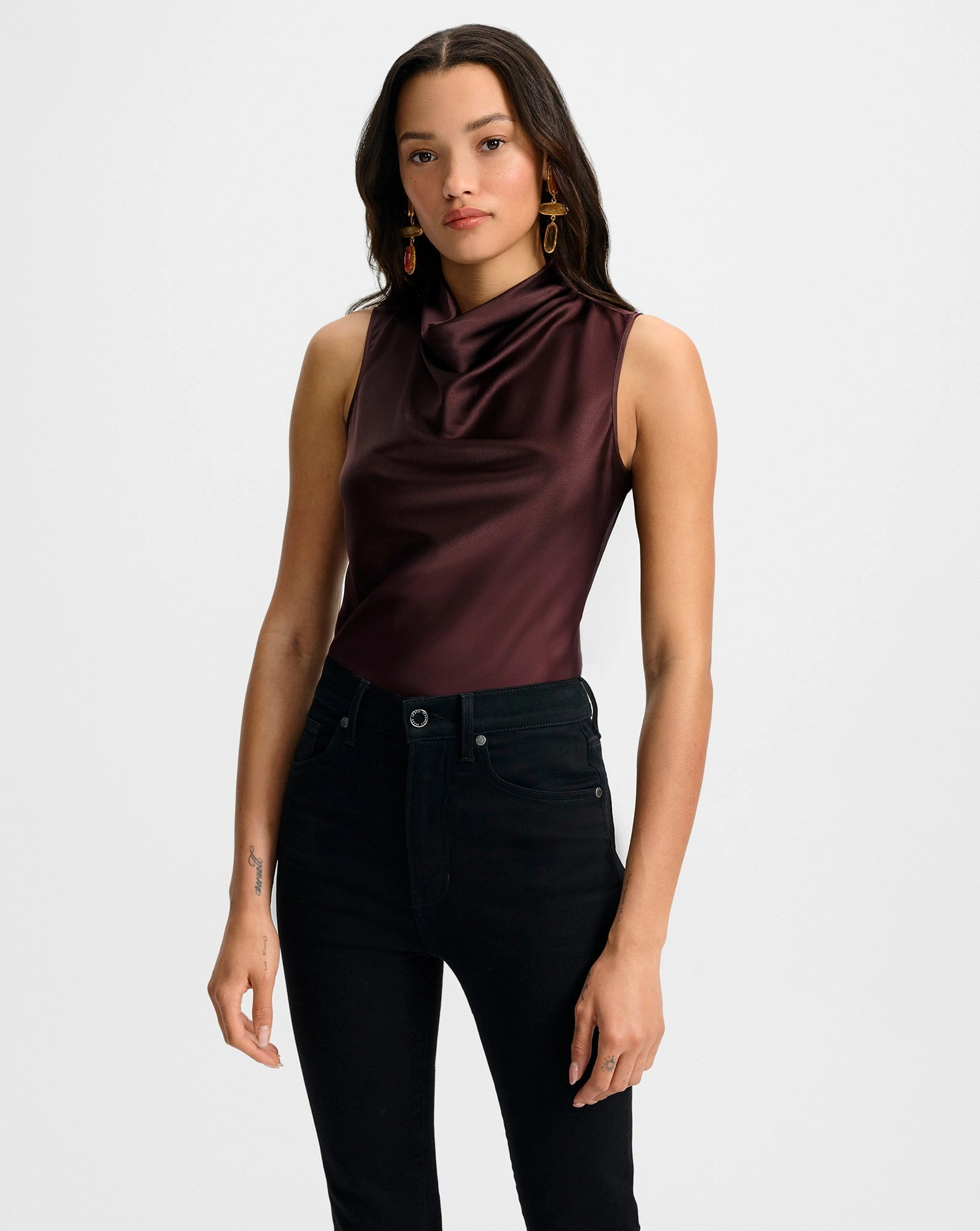 Tam Silk Sleeveless Top Dark Currant DoubleStitched Hemming SustainableBlend