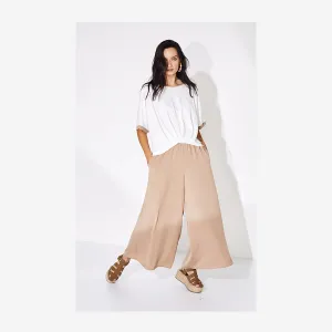 TAN WIDE LEG TROUSERS WITH ELASTIC WAIST