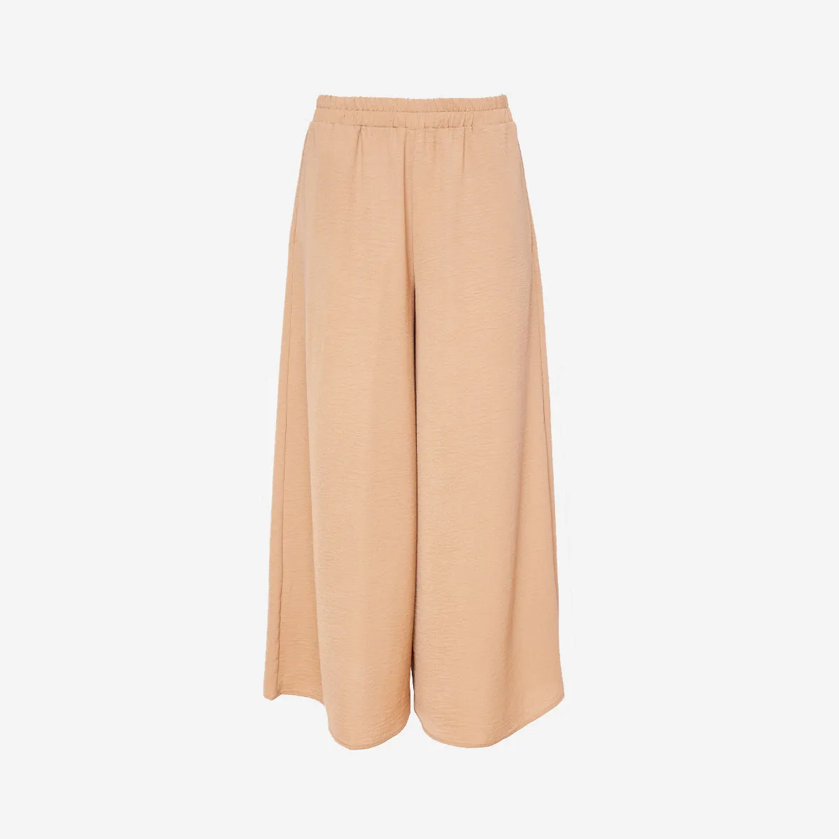 TAN WIDE LEG TROUSERS WITH ELASTIC WAIST