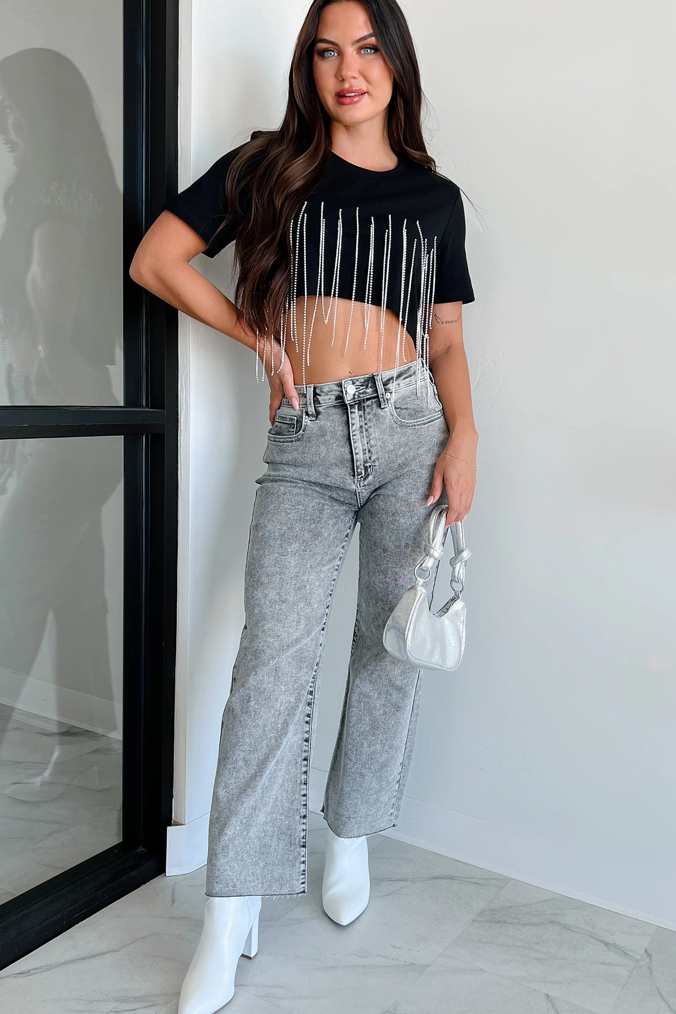 DurableReinforcedMaterial Outdoor Friendly Tannis High Rise Wide Leg Sneak Peek Jeans (Light Acid)