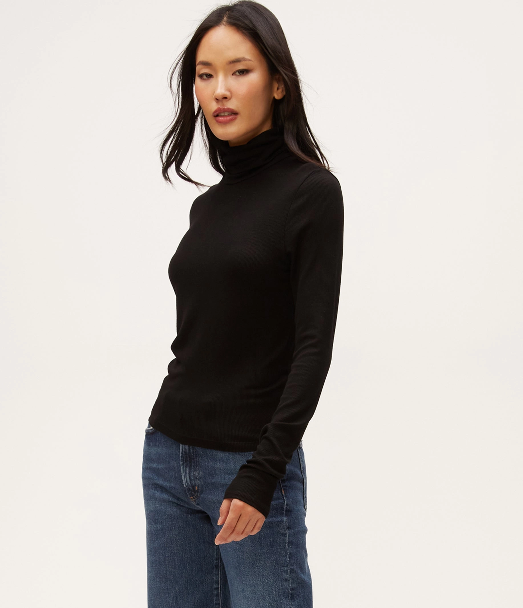TARA CROP ECO RIB TURTLENECK Neutral Tone Stitching Office Attire
