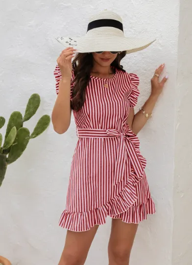TastyHottie - Striped strap short sleeve dress