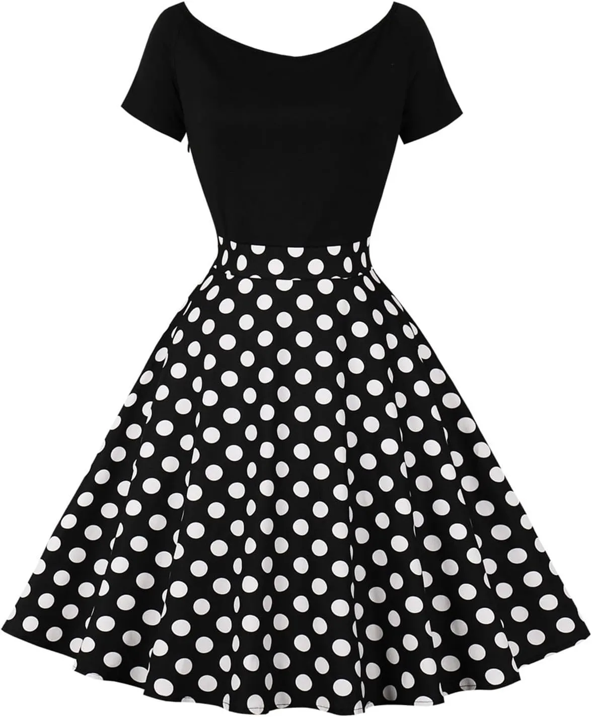 Tea Party Dresses for Woman Fitted Petite Polka Dots Tie Belt Empire Waist Flowy Swing Mini Dress Retro Party 80S Outfit