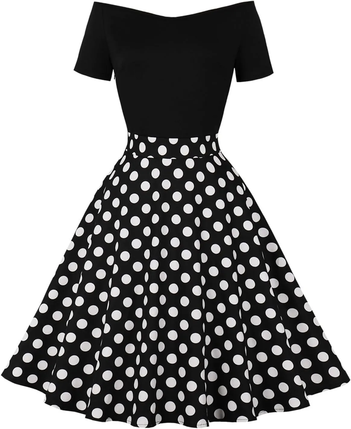 Tea Party Dresses for Woman Fitted Petite Polka Dots Tie Belt Empire Waist Flowy Swing Mini Dress Retro Party 80S Outfit