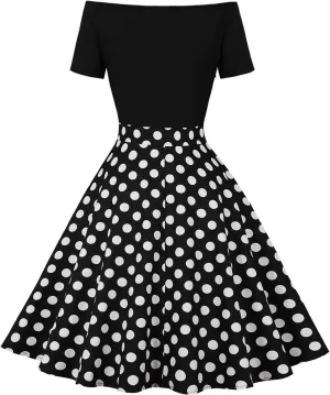 Tea Party Dresses for Woman Fitted Petite Polka Dots Tie Belt Empire Waist Flowy Swing Mini Dress Retro Party 80S Outfit