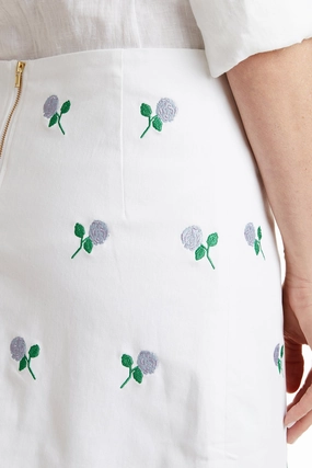 Ali Skirt Stretch Twill White with Hydrangea A line