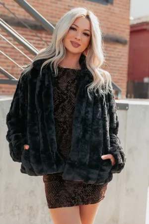 Stretch Blouse Snuggle Bug Faux Fur Jacket (Black)