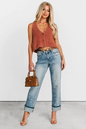 Ginny Bleach Splatter Judy Blue Boyfriend Jeans (Medium) Stay Cool