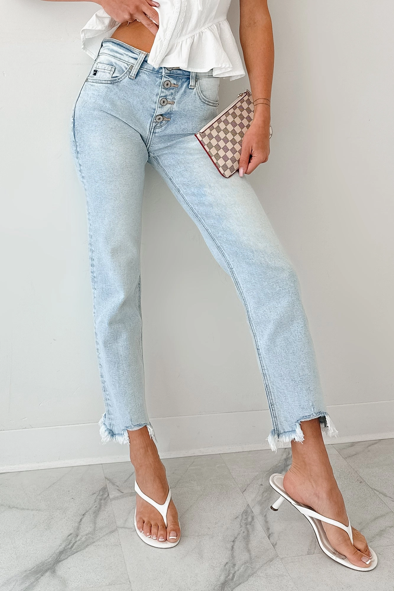 Tear Resistant Design Non Slip Waist Grip Melody High Rise Slim Straight KanCan Jeans (Acid)