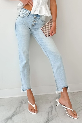 Tear Resistant Design Non Slip Waist Grip Melody High Rise Slim Straight KanCan Jeans (Acid)
