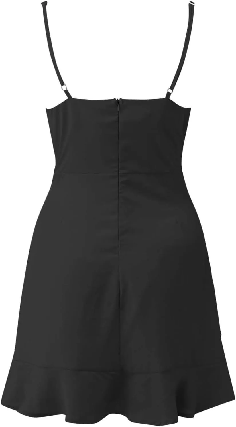 Teen Girls Birthday Dresses for Women Trendy Petite Spaghetti Straps Side Ruffle Tie Empire Waist Mermaid Mini Shirt Dress