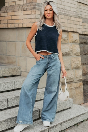 Jillian High Rise Wide Leg Mica Denim Jeans (Le Bleu) Comfortable Layers