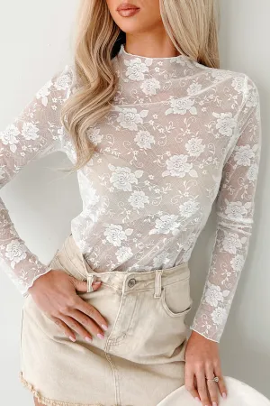 Flexible Material Create Your Path Floral Mesh Long Sleeve Top (Off White)