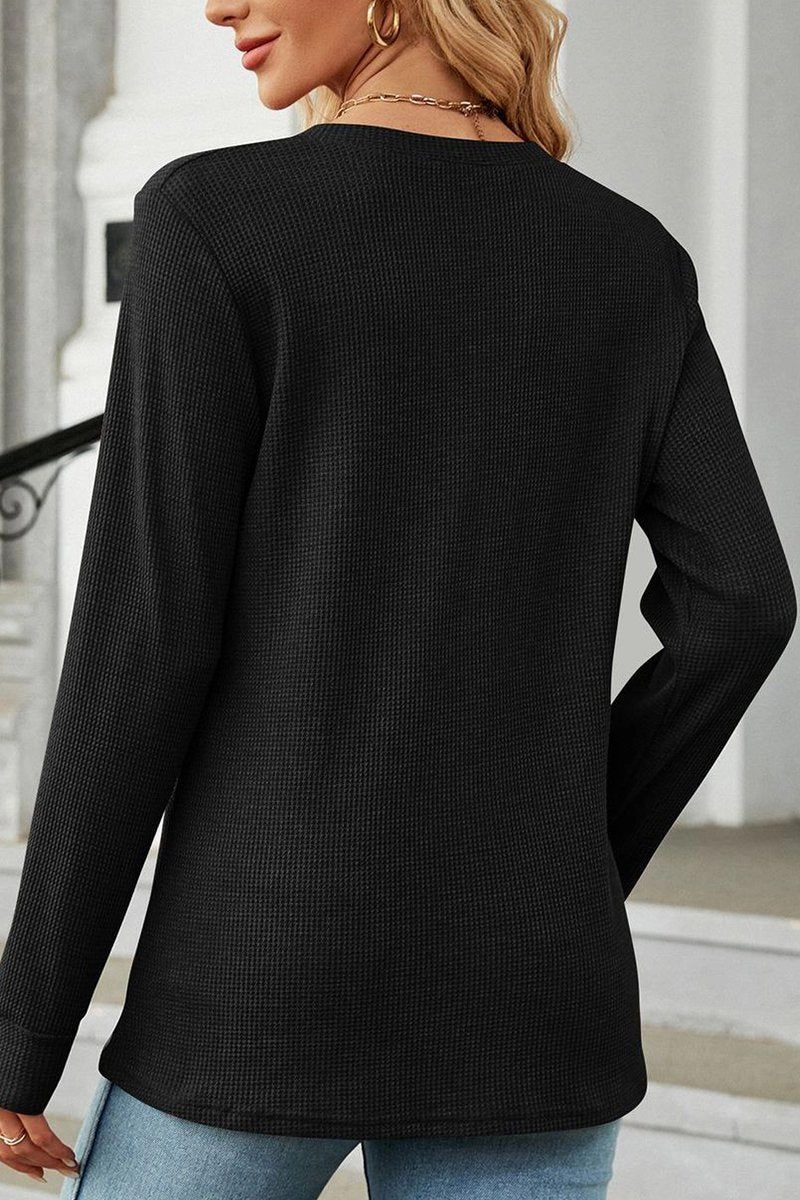 Layered Neckline Details Everyday Comfort Fit WOMEN BUTTON NECK KNITTED DAILY TOP