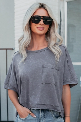 Kendrick Acid Wash Crop Top (Charcoal) Vintage Pullover