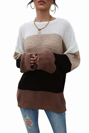 QuickDry Texture Thermal Insulation LOOSE FIT COLOR BLOCK KNITTED SWEATER