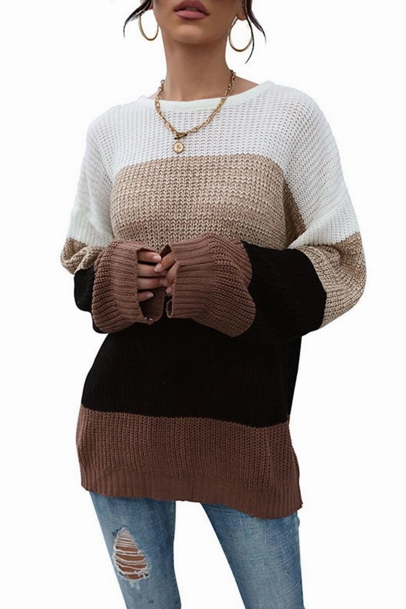 LOOSE FIT COLOR BLOCK KNITTED SWEATER ButterSoft Handfeel TactileWeave