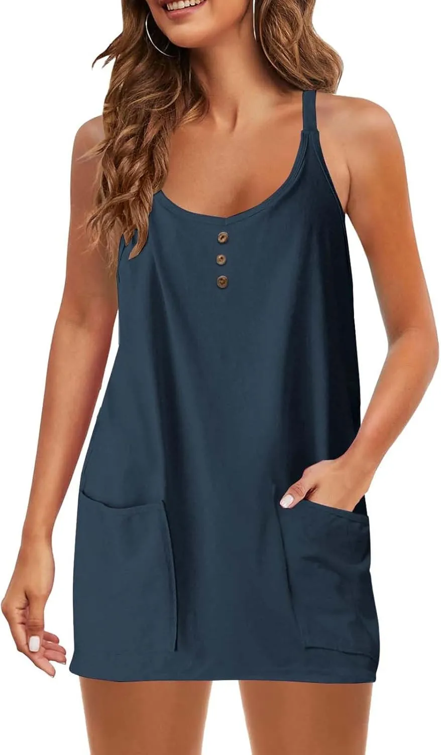 Tennis Dress for Women Built-in Shorts Casual Sleeveless Spaghetti Strap Sundress Workout Athletic Dress with Pocket