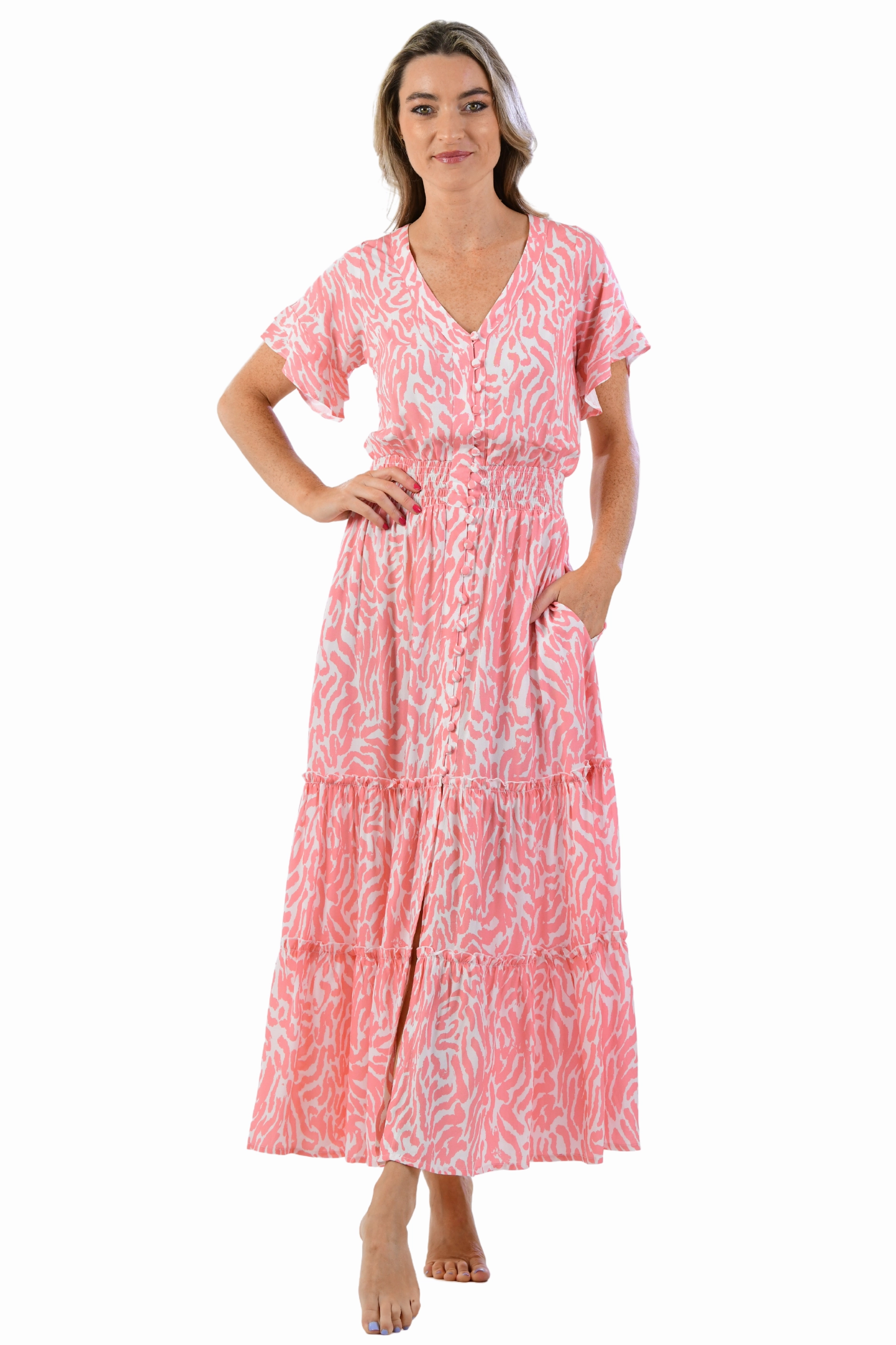 Casual and Comfy Christina Dress / Coral Zebra