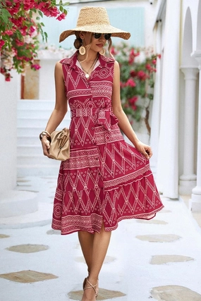 Occasion Wear COLLARED PATTERN PRINTING WOMEN DRESS