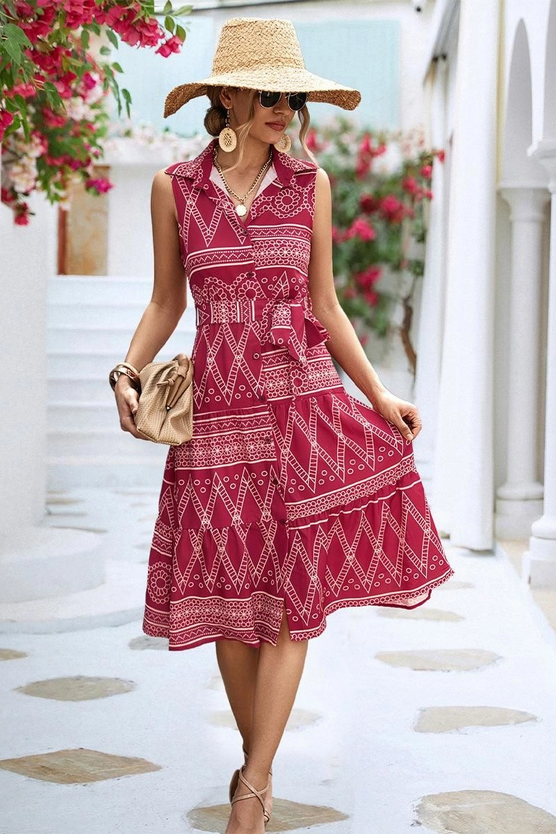 Subtle Drape Urban Touch COLLARED PATTERN PRINTING WOMEN DRESS