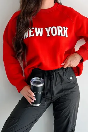 The City That Never Sleeps "New York" Raglan Sweatshirt (Red) Cool Weather