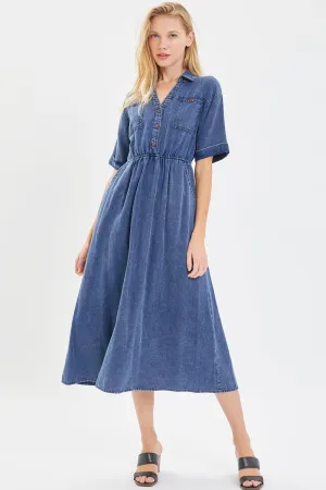 The Kristin Button Down Dress in Denim